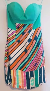 SEDUCE Sz 6 S Strapless Candy Stripe Dress 100% Pure Silk Contrast BNWT - Picture 1 of 11