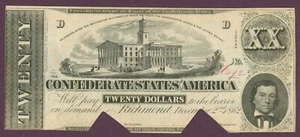 T-51 PF-6 UNL 1862 Estados Confederados de América $20 Note No.6492 R7 (60816) - Imagen 1 de 2