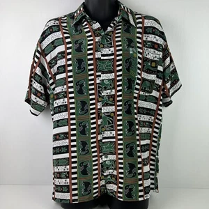 Vintage Old Shirt Co Short Sleeved Button Up Graphic Shirt Mens M Green/White - Picture 1 of 6