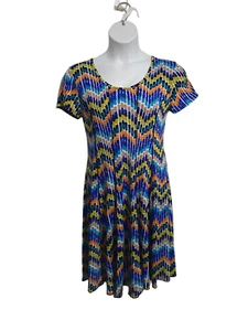 Women's size large A-line multi seam turquoise multi colored print dress - Picture 1 of 4