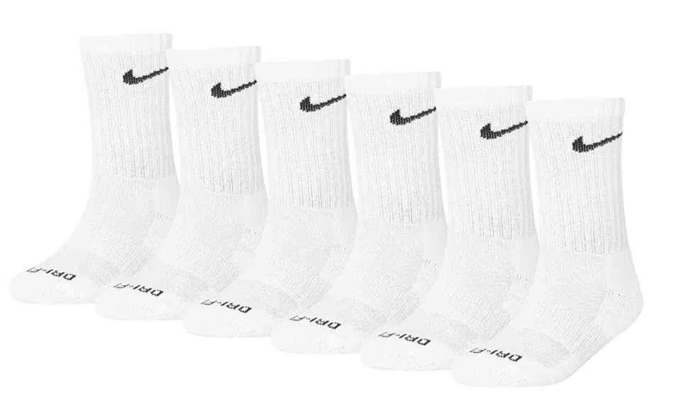 Kids Nike 6-Pack Dri-FIT Crew Socks, WHITE, Sock Size 5-7, Shoe Size 10C-3Y - Image 1 of 1