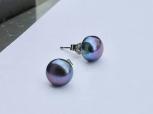 9 mm grün lila Süßwasser Perlen Schmuck Ohrringe Ohrstecker 925 Silber nbv - Bild 1 von 1