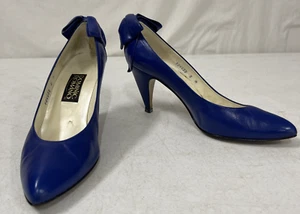Womens Vintage Dominic Romano Blue 3” Ribbon Bow Heels Pumps Size 8M - Picture 1 of 16