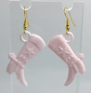 Large Baby Pink Cowboy Boots Charm Earrings Hooks Kitsch D410 Line Dancing - Picture 1 of 5