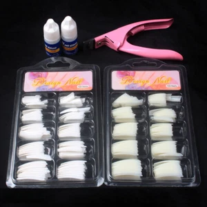 200Pcs French Tips Acrylic False Nails+ Glue+ Cutter Professional Nail Art Kit - Picture 1 of 6