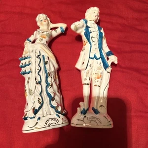 Vintage handbemalte Keramik europäische Kolonial flirtendes Paar Figuren  - Bild 1 von 9