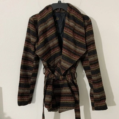 JACK Women’s Coat Medium Tweed Multi Color Draped Belt Pockets - Image 1 of 4