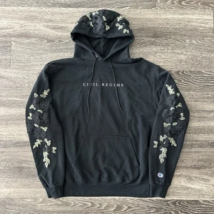 Civil Regime Champion Black Floral Embroidered Hoodie Sweatshirt Size L Flowers - Picture 1 of 11