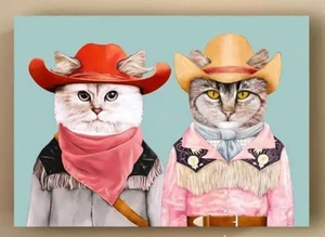 "Impresión en lienzo de gatos vaqueros 8,3""x11,8"" sin marco Bin18" - Imagen 1 de 4