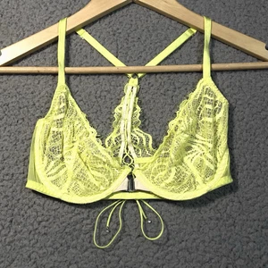 Victoria Secret Very Sexy Unlined Demi Yellow Sheer Lace Up Underwire Bra 32D  - Picture 1 of 12
