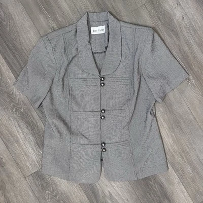 Vintage 1980s Women’s Blazer Black White Plaid Button Up Shoulder Pads Career - Image 1 of 4