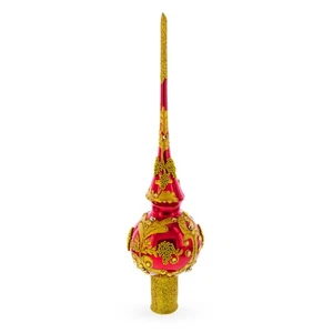 Luxurious Crimson Red with Golden Glitter Glass Tree Topper - Picture 1 of 5