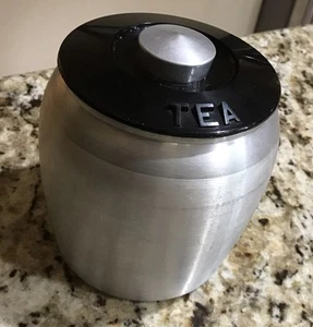 Vintage KROMEX "Tea" Canister STORAGE JAR w Lid SPUN ALUMINUM Silver MCM Kitchen - Picture 1 of 6
