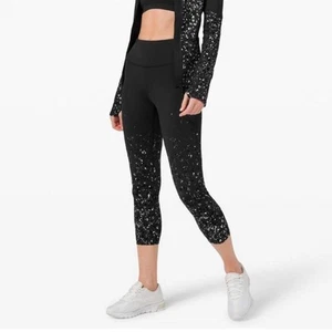 Recorte de tiro medio Lululemon Speed Wunder 23" *Negro brillante moteado talla 2 - Imagen 1 de 7