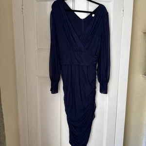 Jolie Moi 18 Silky Long Lined Navy Dress Unworn - Picture 1 of 6
