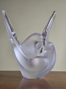 Lalique France Sylvie Frosted Glass Crystal Love Dove Birds Vase With Frog 8" - Picture 1 of 24