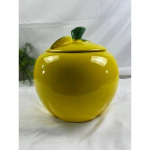 Vintage seltene gelb/grüne Apfel Keksdose Dose glasierte Keramik gemarkt USA MCM - Bild 1 von 24