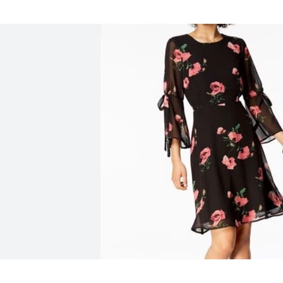 Nine West Sz 4 Dress Floral Chiffon Ruffle Flared Sleeve Boho Fairy Party Classy - Image 1 of 4