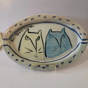 Lorna Smith Art Pottery Stoneware Serving Platter Bowl 2 Cats Face Pike Place - Picture 1 of 4