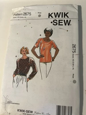 Kwik-Sew Sewing Pattern #2675-Misses' top-two sleeve lengths-Sz xs-xlg UNCUT - Image 1 of 2