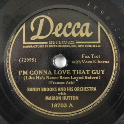 Randy Brooks & Marion Hutton - I'm Gonna Love That Guy 1945 Decca 18703 78 RPM Foto 1 de 4