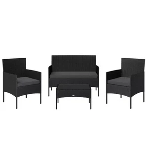 Gartenlounge-Set 4-teilig – Polyrattan schwarz/anthrazit, inkl. Kissen - Bild 1 von 7