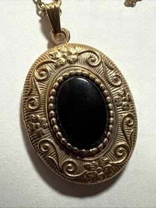 Locket Necklace Vintage Gold Filled Black Onyx Fancy Unused Vintage - Picture 1 of 17
