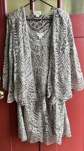 Soulmates Champagne Mother Of The Bride Wedding Silk Beaded 3 PC Set Outfit-L - Picture 1 of 10