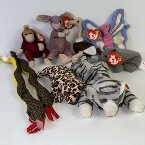 Beanie Baby Ty Lot 90’s Orangutan Tiger Butterfly Snake Ostrich Leopard Plush - Picture 1 of 8