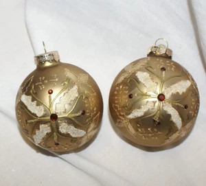 2 Vintage Rauch Gold Blumen Weihnachtsschmuck glänzend Glitzer Frost Verzierung Schmuck - Bild 1 von 2