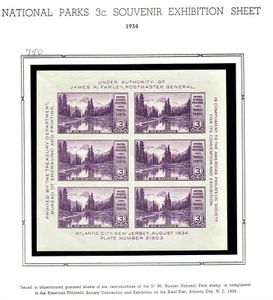 1934 U.S. AM PHILATELIC EXPO 3 c IMPERF Sheet of 6 Sc#750 M/NH/OG GEM! - Picture 1 of 1