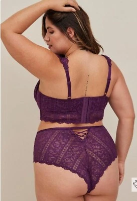 NWT Torrid Plus Size 1 1X 14/16 Striped Floral Tanga Panty High-Cut Leg Purple - Image 1 of 4