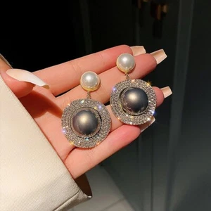 Gray Pearl Dangle Drop Earrings for Women,Elegant Pearl Earrings,Jewelry Gifts - Picture 1 of 3