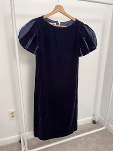 Victor Costa Vintage 80s 90s Blue / Purple Velvet Puffs Sleeve Dress Size 4 - Picture 1 of 7