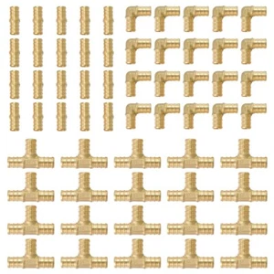 60 PCS 3/4" PEX Crimp Brass Fittings Elbow, Coupling, Tee(20 PCS/Each),No Lead - Picture 1 of 8