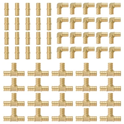 60 PCS 3/4" PEX Crimp Brass Fittings Elbow, Coupling, Tee(20 PCS/Each),No Lead - Image 1 of 4