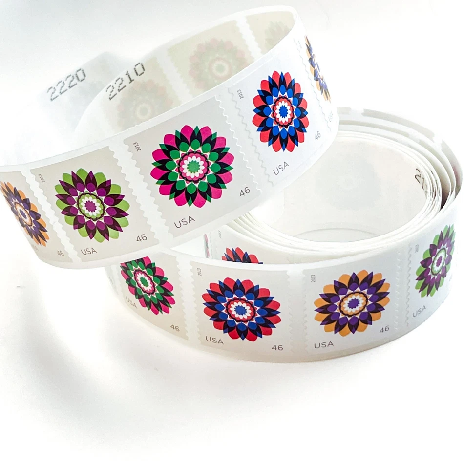 US # 4722-25 / 4725a Kaleidoscope Flowers 46c (2013) - Coil Roll 100 Stamps NEW! - Image 1 of 4