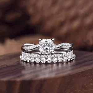 Moissanite Bridal Set Engagement Ring Cushion Cut 2.50 CT Solid 14K White Gold - Picture 1 of 8