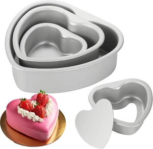 Aluminum Heart Shaped Cake Pans Set with Removable Bottom, 4/6/8 Inch Nonstick - Picture 1 of 12