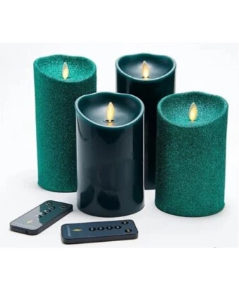 Luminara Flameless 5" y 7" Suave y Brillo 4 Pk Juego de Velas Temporizadores Control Remoto Verde Foto 1 de 4
