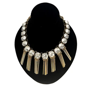 Fashion Large Rhinestone Gold Tone STATEMENT Necklace w/ Gold Metal Fringe - Picture 1 of 4
