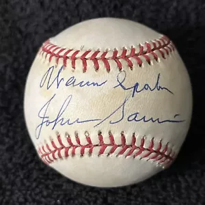 Warren Spahn Johnny Sain SIGNED Autographed ONL Baseball BECKETT - Picture 1 of 2