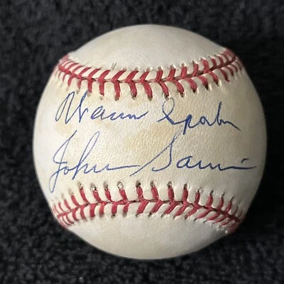 Warren Spahn Johnny Sain SIGNED Autographed ONL Baseball BECKETT - Image 1 of 2
