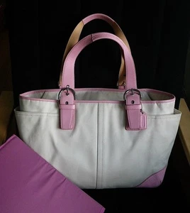NICE Coach Soho Cream Ivory Canvas Rose Pink Leather Trim Multi Baby Diaper Bag - Picture 1 of 1
