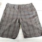 Express Slim Fit Chino Shorts Men's Size 32 Charcoal Plaid Flat Front Black 