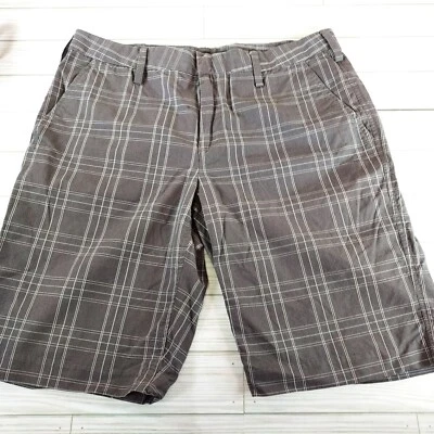 Express Slim Fit Chino Shorts Men's Size 32 Charcoal Plaid Flat Front Black  - Image 1 of 4