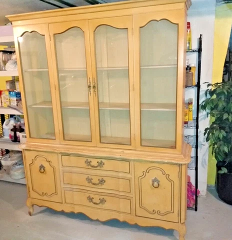 Vintage French Provincial China Cabinet /Breakfront Hutch Cover