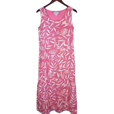 Maxi Vestido TOMMY BAHAMA Seda Tropical Floral Hoja Coral Rosa Talla 8 Foto 1 de 4
