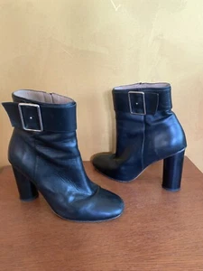 Claudie Pierlot Womens Size EUR 38 Black Leather Heeled Ankle Booties Boots - Picture 1 of 8