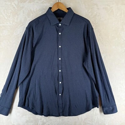 Michael Kors Slim Fit Fine Gauge Knit Men's Size 2XL Blue Polka Dot Casual Shirt - Image 1 of 4